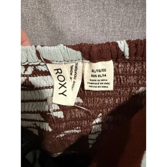 Roxy Evening Glow Dress XL Tropical Print Sundress Brown & Light Blue - Picture 5 of 5